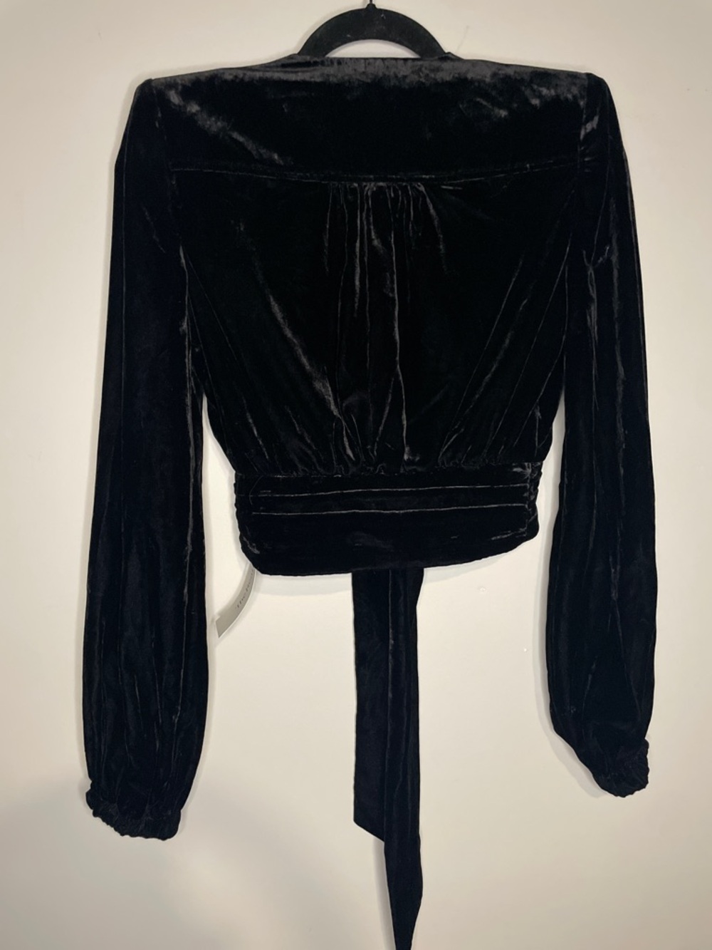 RAMY BROOK Black Velvet Tie Front Crop Top Long Sleeve Evening Blouse Pristine - Picture 6 of 6